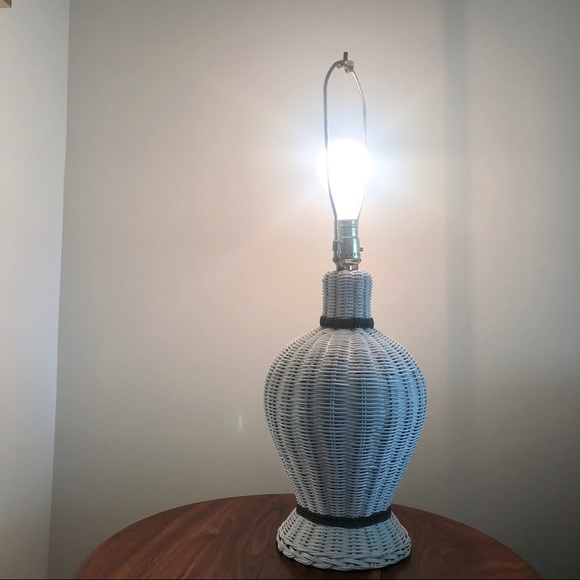 White Rattan Wicker Table Lamp - Picture 9 of 10
